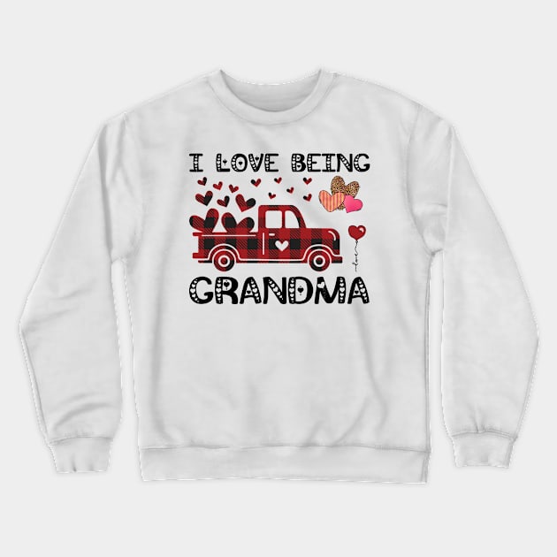 I Love Being Grandma Red Plaid Truck Hearts Valentine's Day Crewneck Sweatshirt by DragonTees